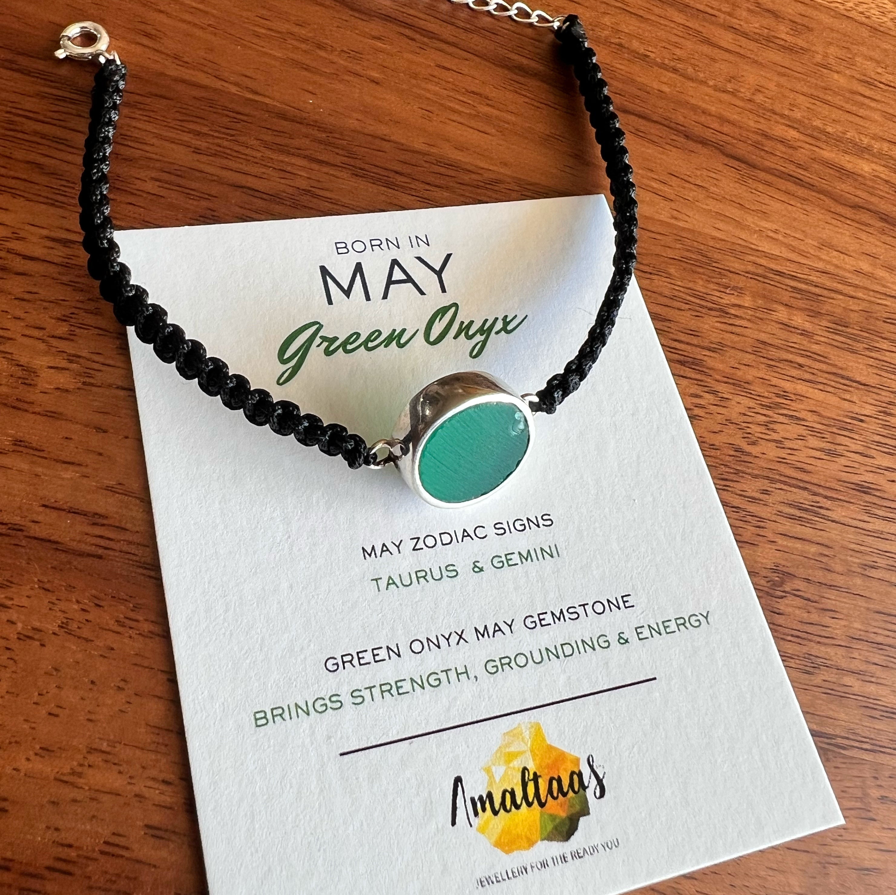 May Birthstone –  Green Onyx  92.5 Silver Bracelet