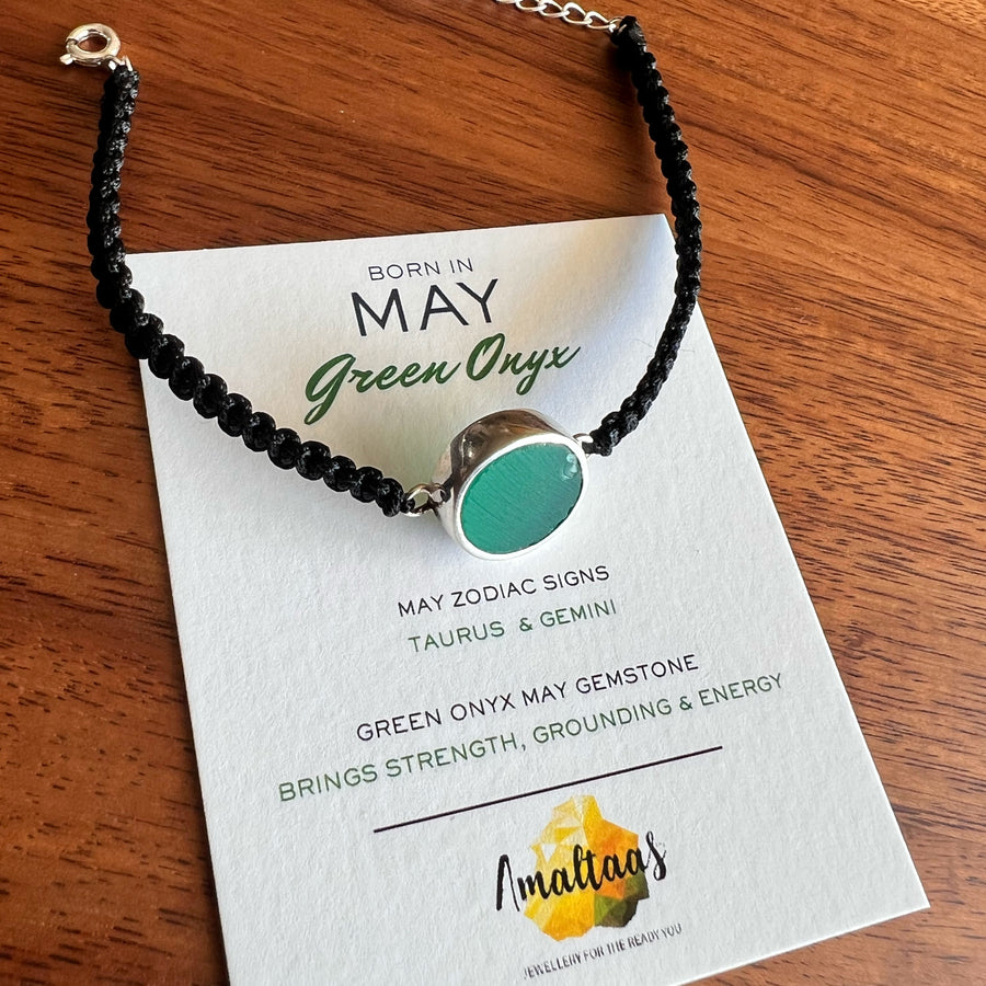 May Birthstone –  Green Onyx  92.5 Silver Bracelet