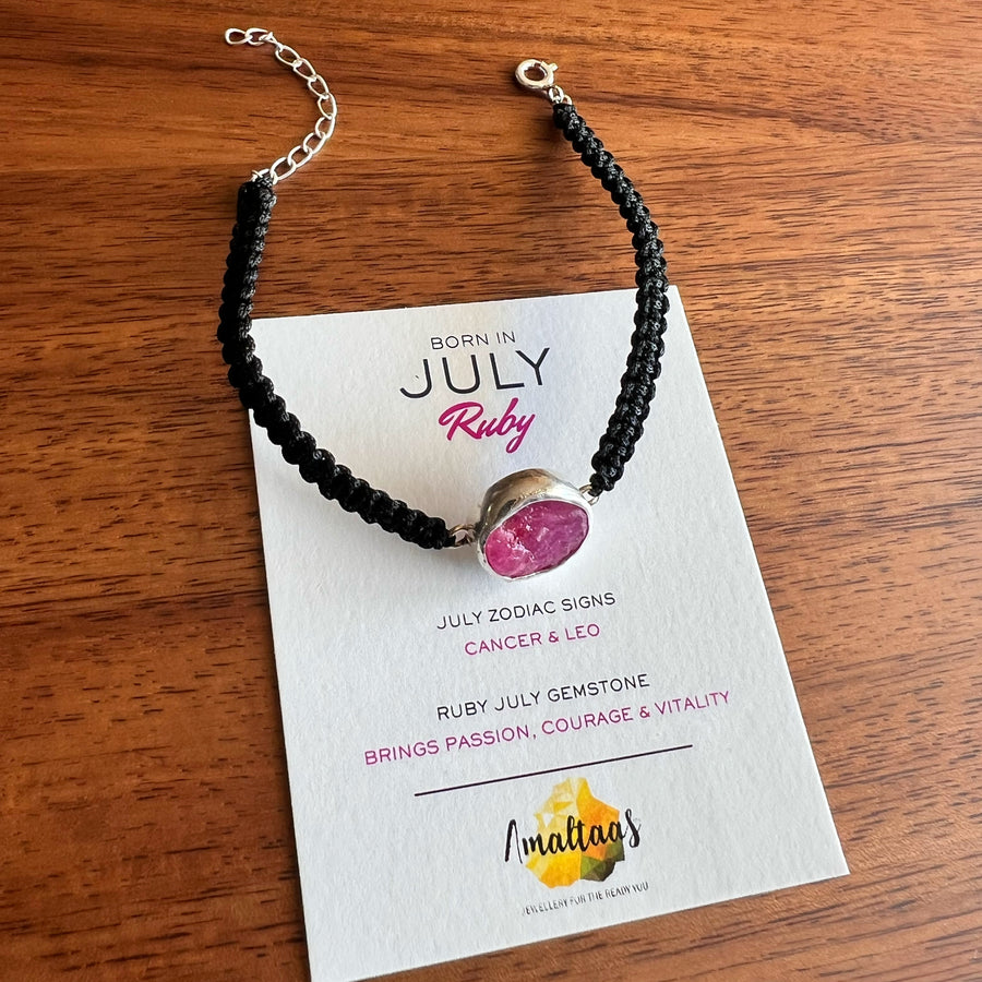 July Birthstone – Ruby 92.5 Silver Bracelet