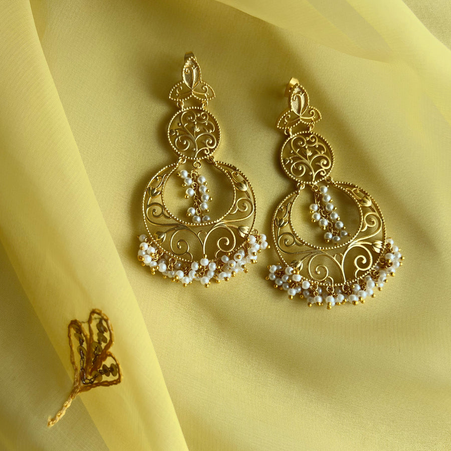 Lotus Pearl Chandbali 22k gold-plated Earring