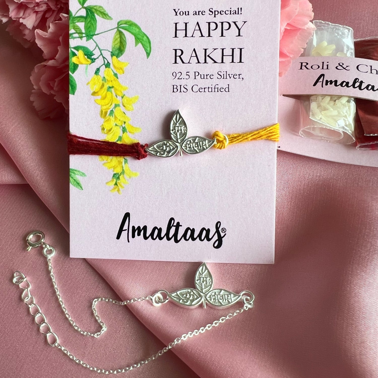 COMBO RAKHI - Bel Patra (Sacred Leaf) 92.5 Silver Rakhi for Bhai & Bhabhi