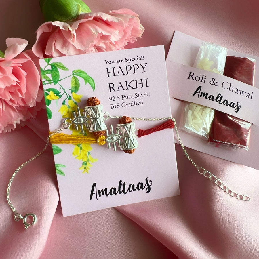 COMBO – Rudra Triveni Damru 92.5 Silver Rakhi