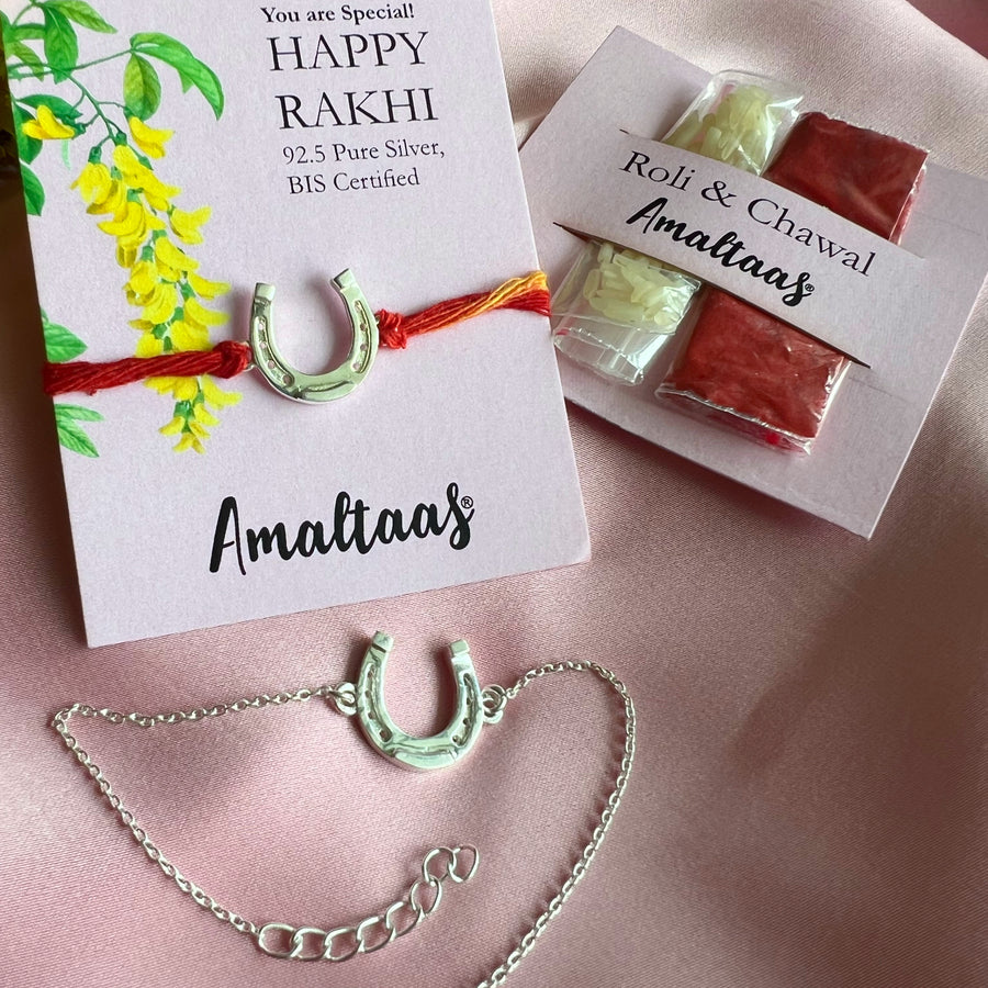 COMBO-Good Luck HorseShoe  92.5 Silver Rakhi For Bhai & Bhabhi