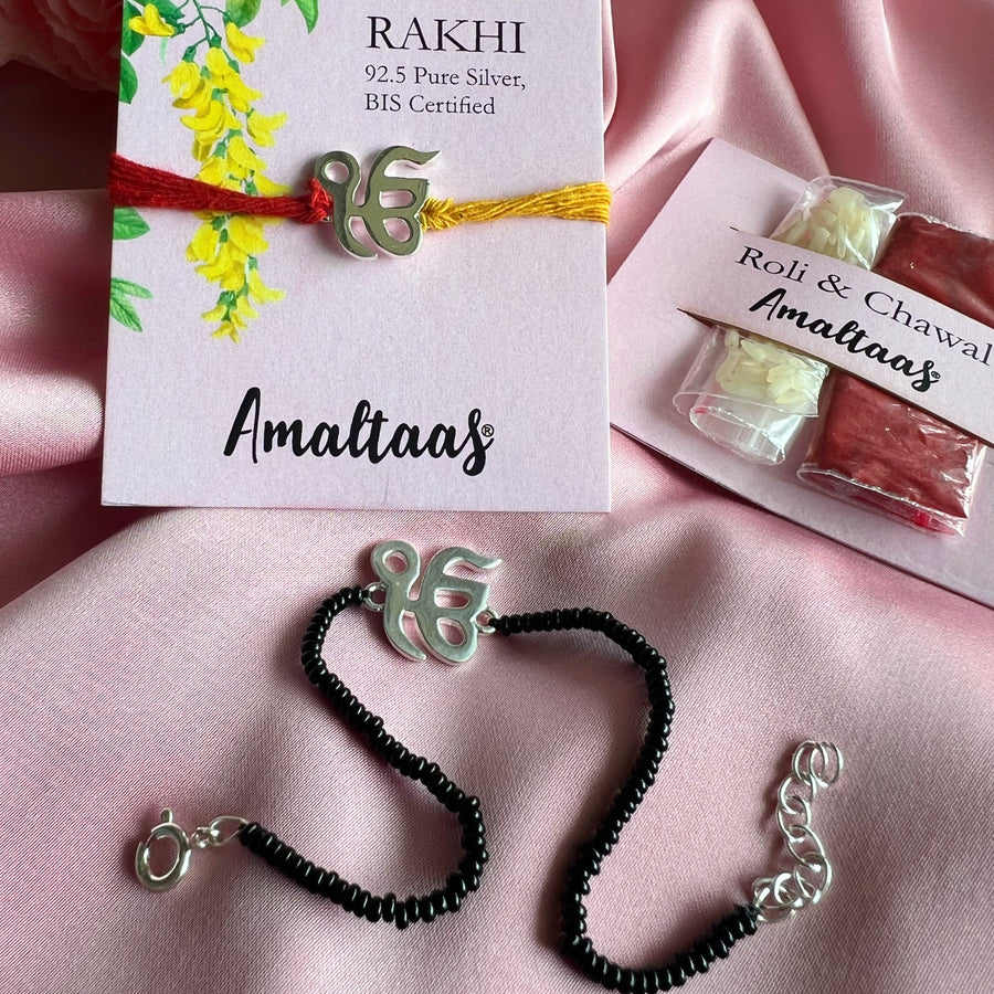 COMBO- Rabb Raakhaa Ek Onkar 92.5 Silver Rakhi For Bhai & Bhabhi