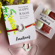 COMBO-Good Luck HorseShoe  92.5 Silver Rakhi For Bhai & Bhabhi