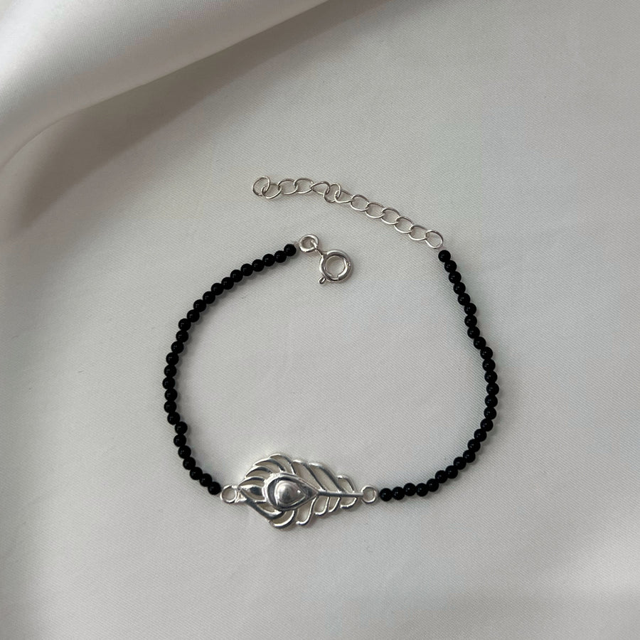WOMEN- Kanha Morpankh 92.5 Silver Bracelet with Black Onyx Beads