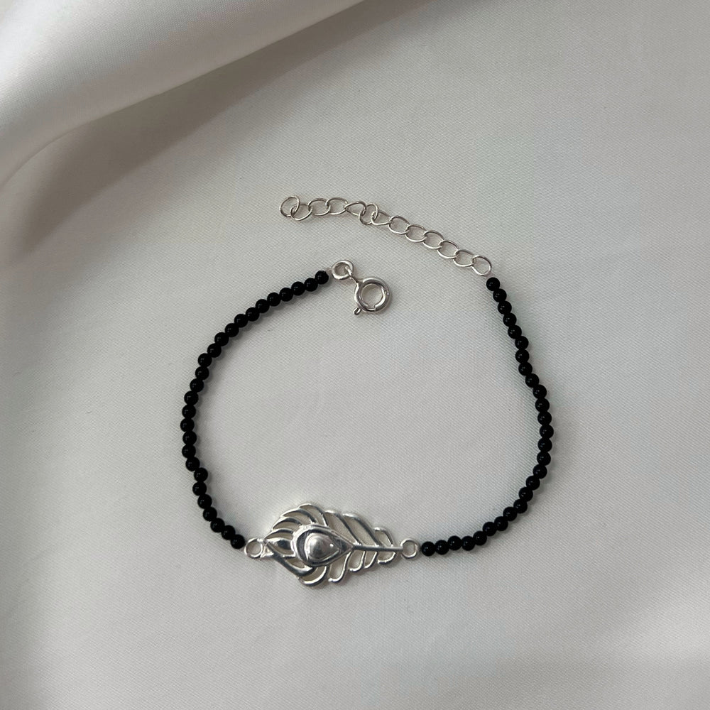 WOMAN- Kanha Morpankh 92.5 Silver Bracelet with Black Onyx Beads