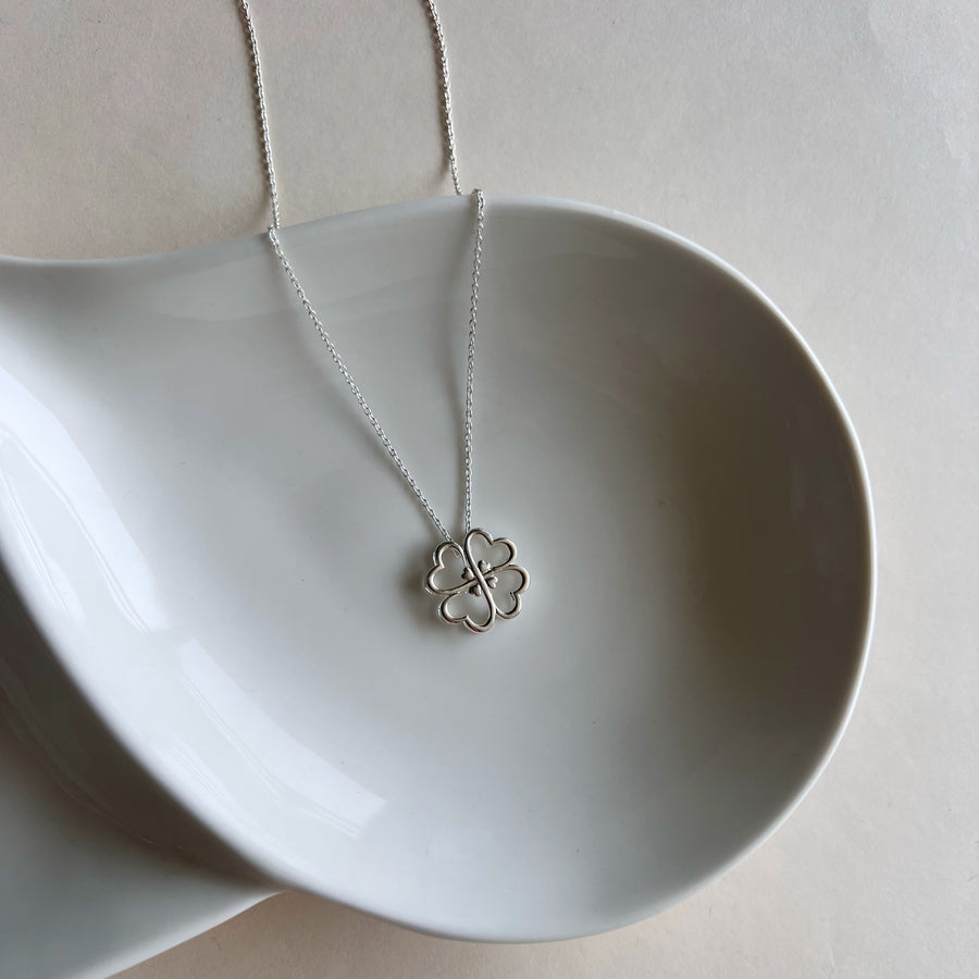 NECKLACE - Lucky Clover With Hearts in 92.5 Silver (With Silver Chain)