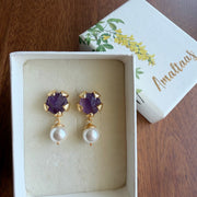 Petal Pearl Earring - Semi Precious Gemstone