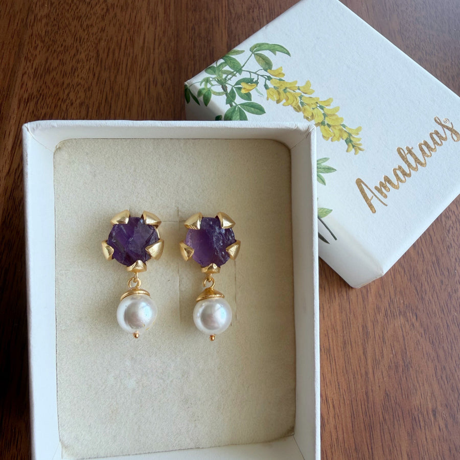 Petal Pearl Earring - Semi Precious Gemstone