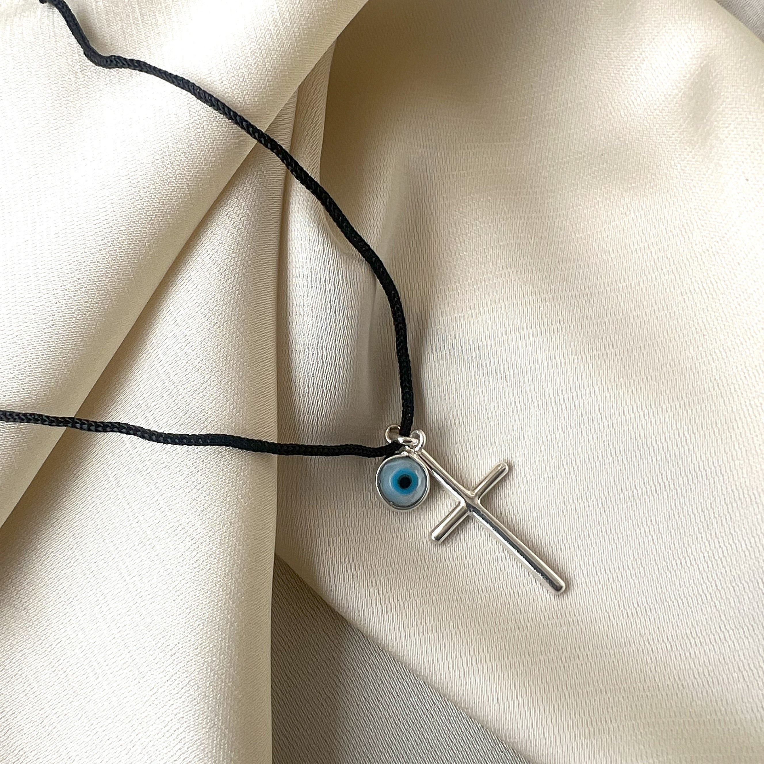 PENDANT - 92.5 Silver Grace Cross with Evileye