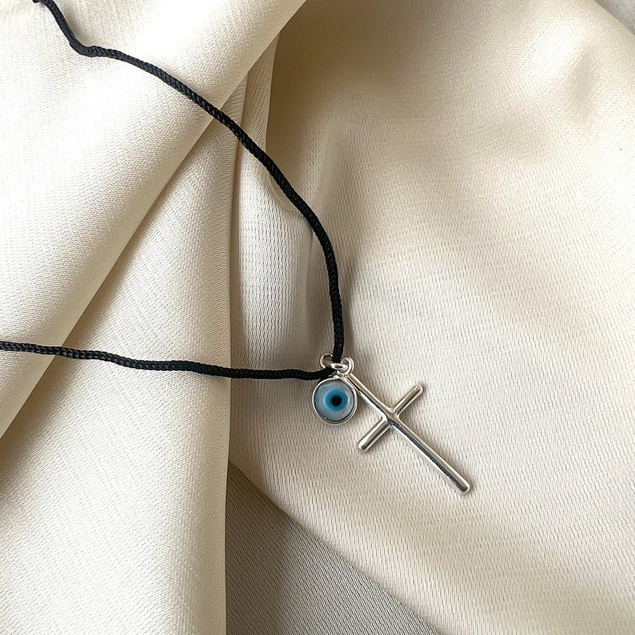 PENDANT - 92.5 Silver Grace Cross with Evileye