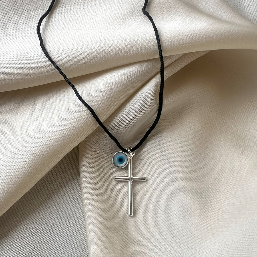 PENDANT - 92.5 Silver Grace Cross with Evileye