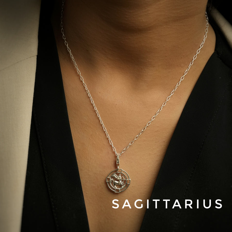 Sagittarius Chain 92.5 Silver Necklace PLUS Free Thread Bracelet