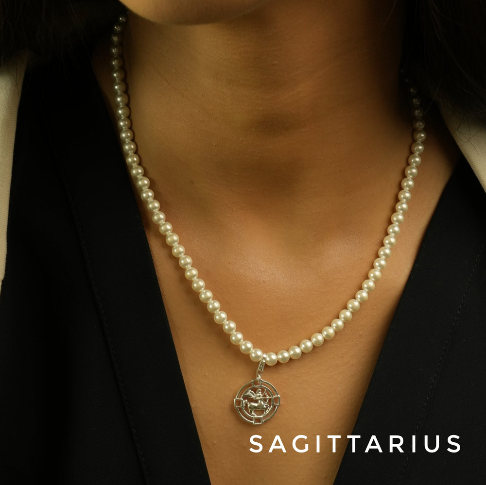 Sagittarius Pearl 92.5 Silver Necklace PLUS Free Thread Bracelet