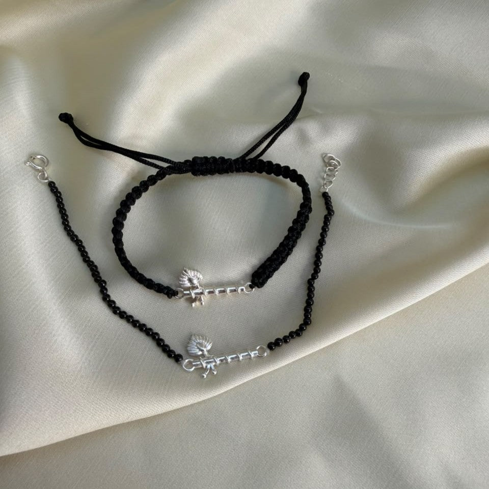 Couple - Thakur Ji Bansuri  92.5 Silver With Black Onyx Beads Bracelets