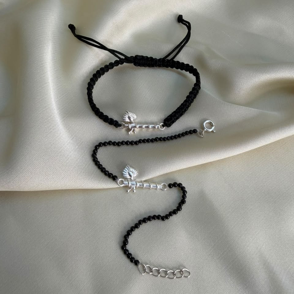 Couple - Thakur Ji Bansuri  92.5 Silver With Black Onyx Beads Bracelets