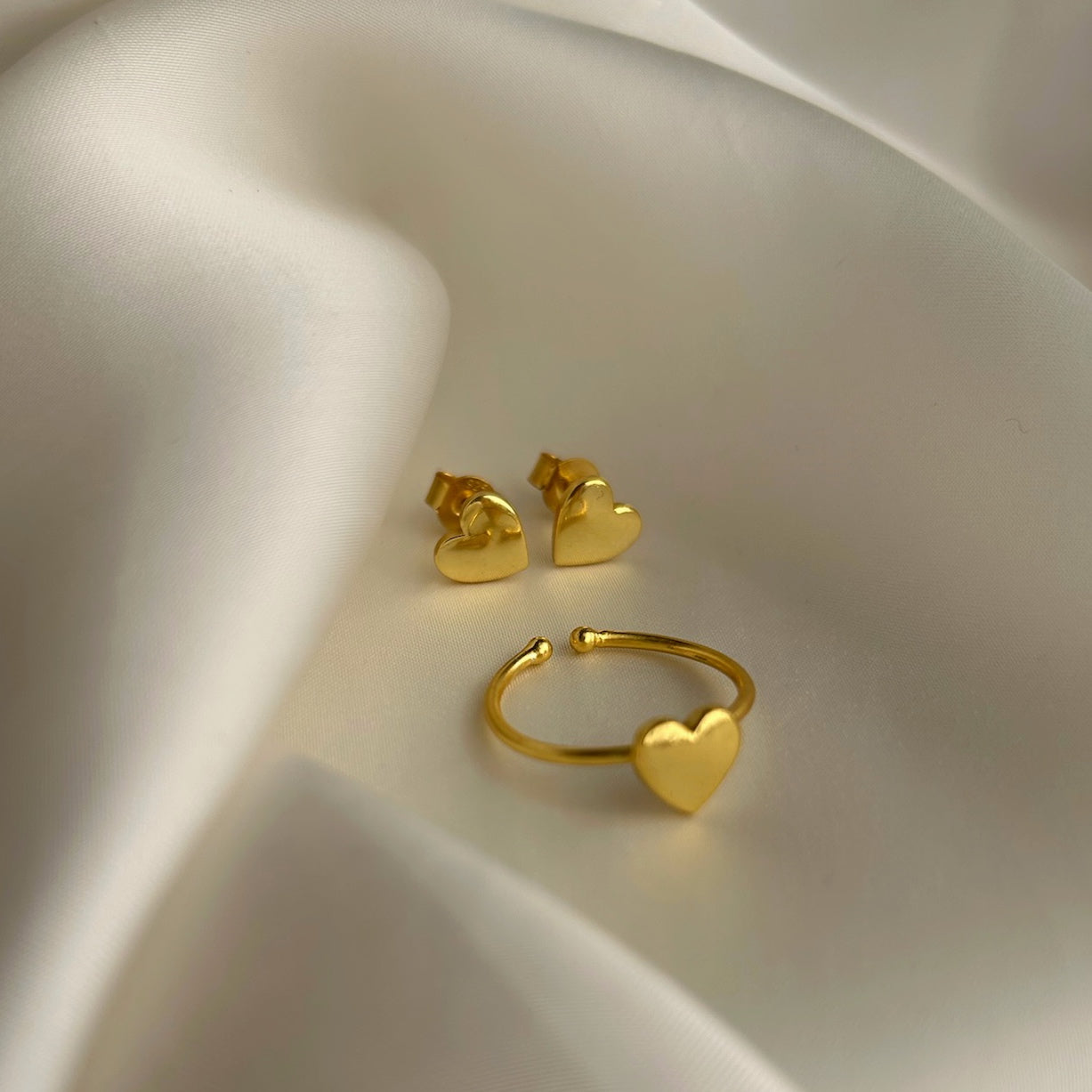 My Heart- Shaped Studs & Ring Set - 92.5 Silver (with 22k Gold Plating)