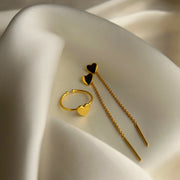 My Heart Thread Earring & Heart Ring - 92.5  Silver (with 22k Gold Plating)