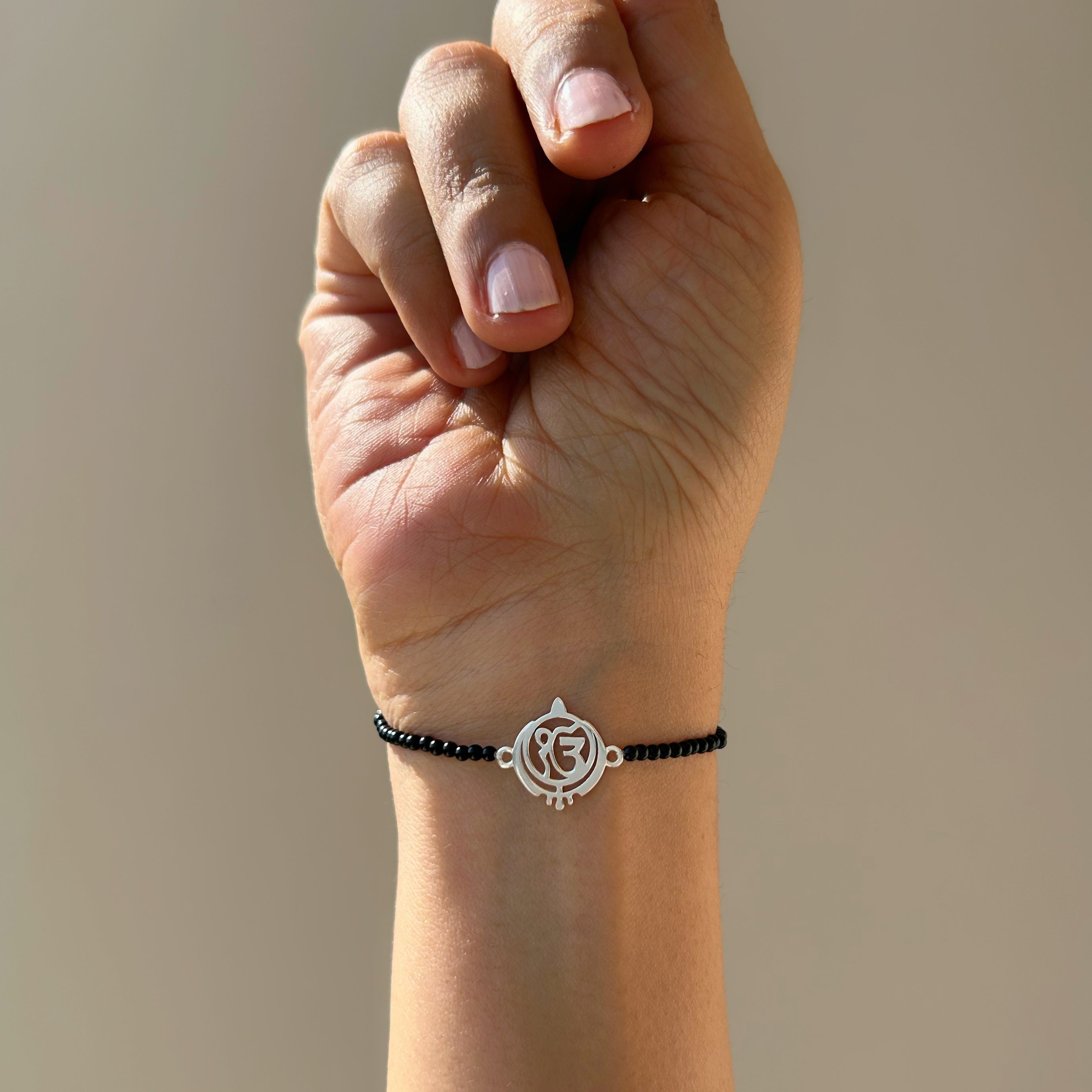 Women Ek Onkar Kripa 92.5 Silver with Black Onyx Beads Amaltaas