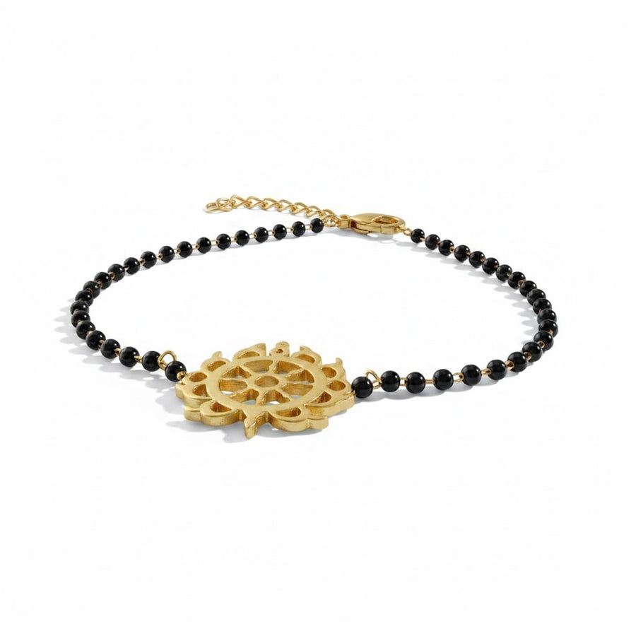 Women Sudarshan Chakra 22k Gold-plated Brass Bracelet with Black Onyx