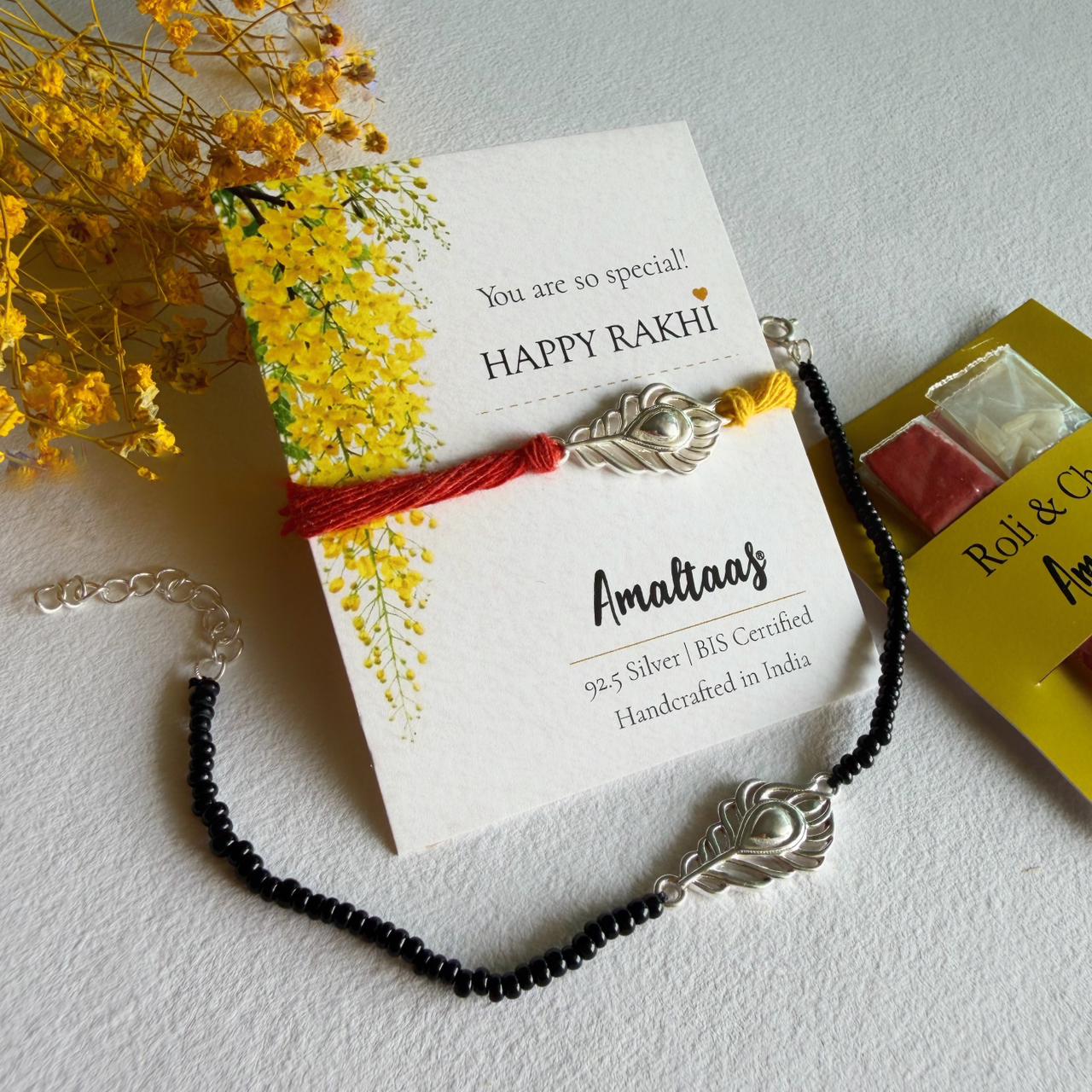 COMBO RAKHI - Kanha Morpankh 92.5 Silver Rakhi for Bhai & Bhabhi