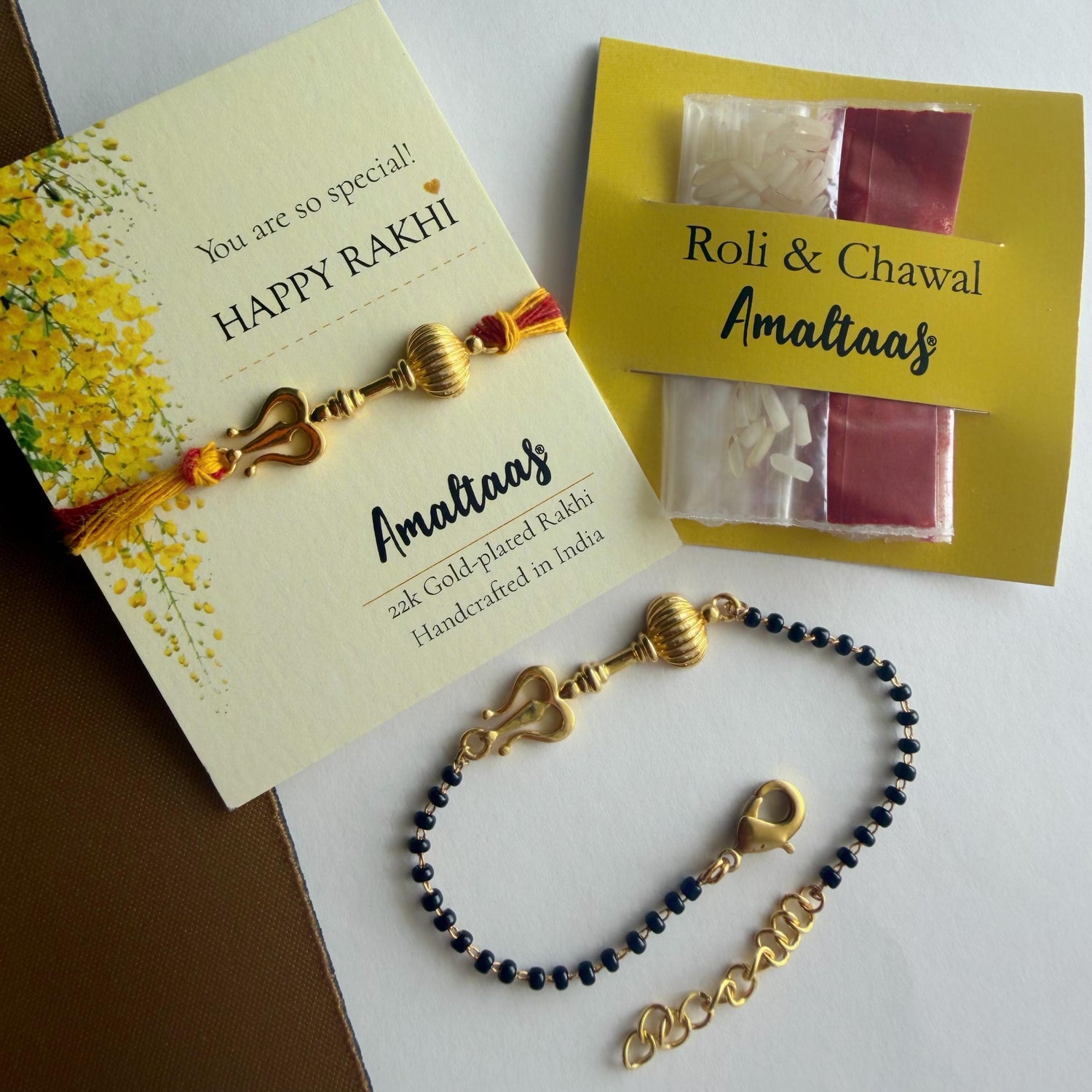 22K COMBO RAKHI - ShivAstra Gold-plated For Bhai & Bhabhi