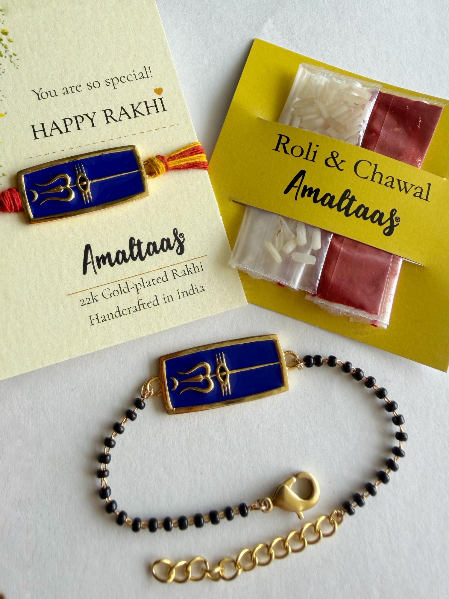 22K COMBO RAKHI - Neelkanth Trishul Gold-plated For Bhai & Bhabhi