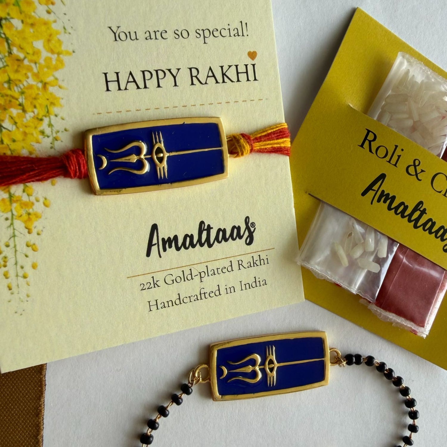 22K COMBO RAKHI - Neelkanth Trishul Gold-plated For Bhai & Bhabhi