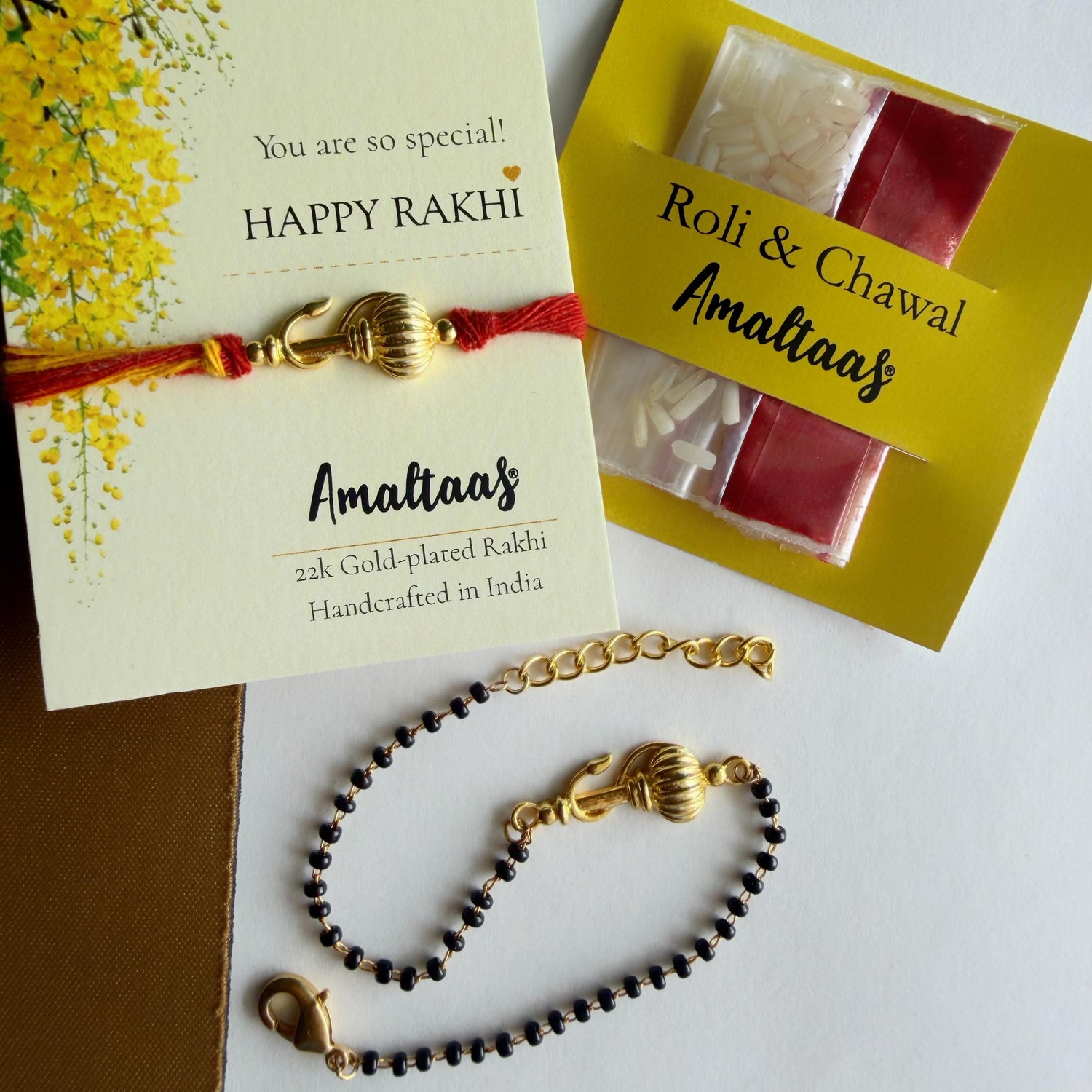 22K COMBO RAKHI - Vayuputra Gada Gold-plated For Bhai & Bhabhi