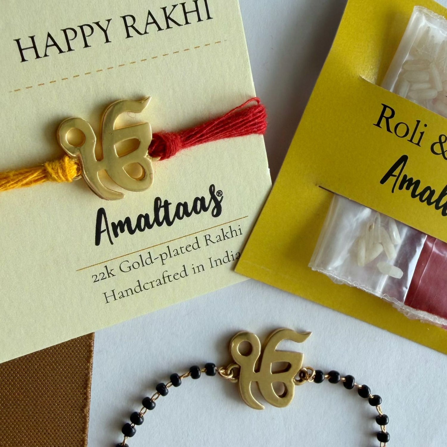 22K COMBO RAKHI - Rabb Rakha Gold-plated For Bhai & Bhabhi