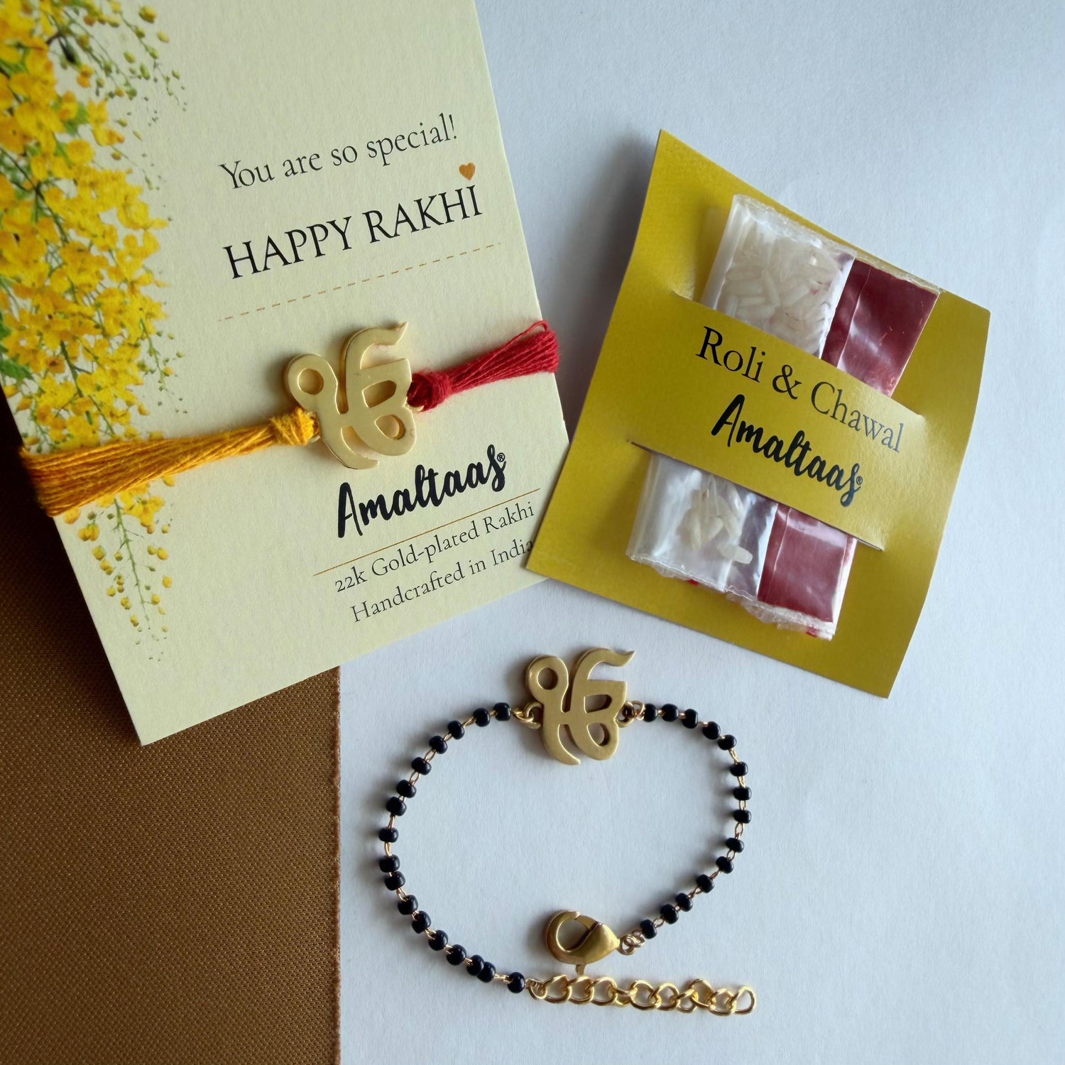 22K COMBO RAKHI - Rabb Rakha Gold-plated For Bhai & Bhabhi