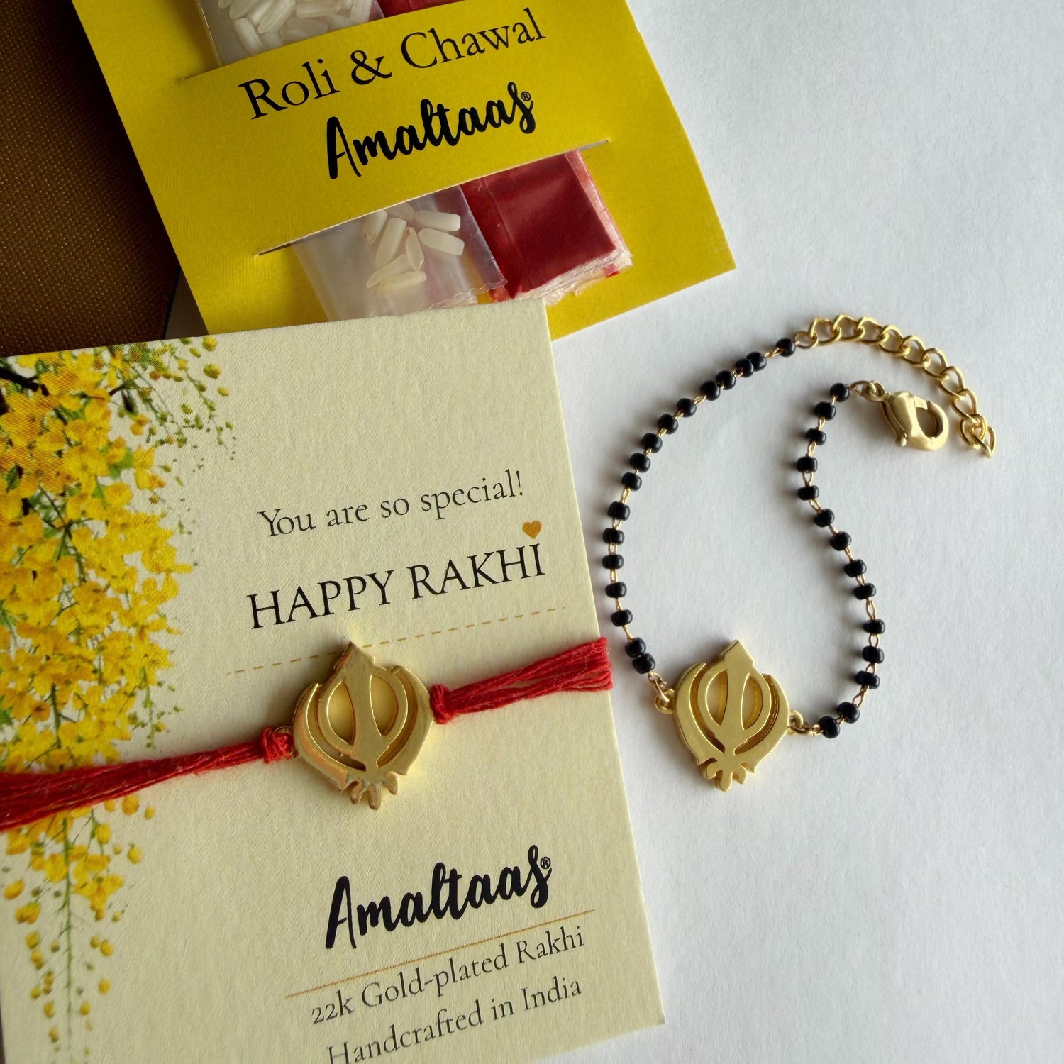 22K COMBO RAKHI - Khanda Gold-plated For Bhai & Bhabhi