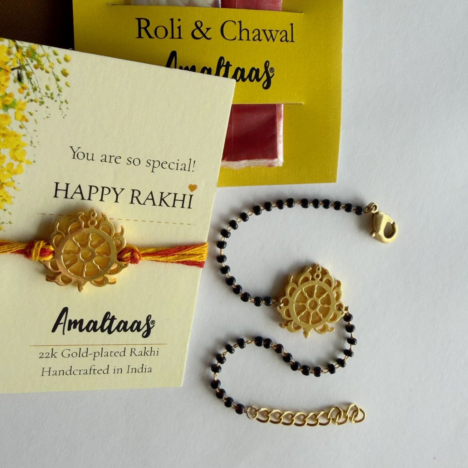 22K COMBO RAKHI - Sudarshan Chakra Gold-plated For Bhai & Bhabhi