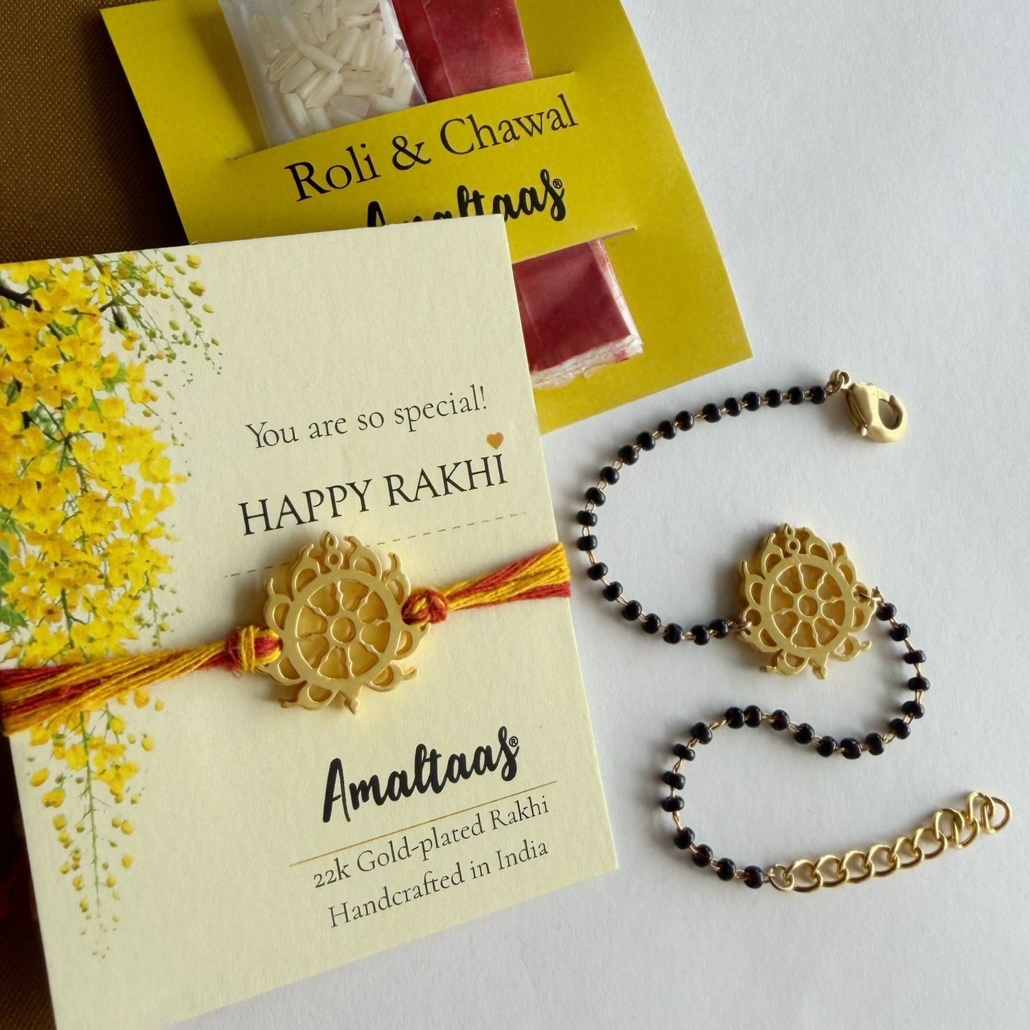 22K COMBO RAKHI - Sudarshan Chakra Gold-plated For Bhai & Bhabhi