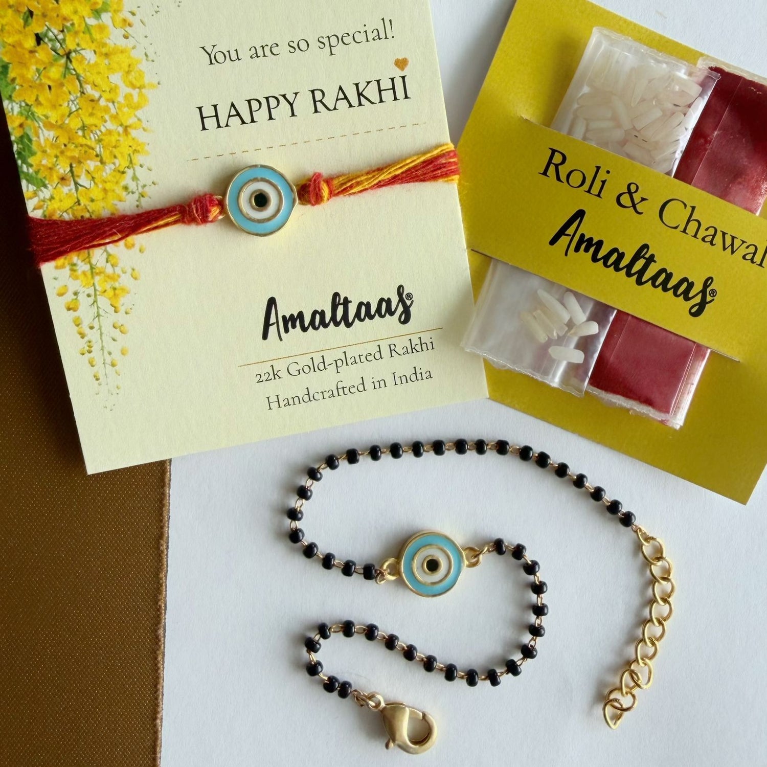 22K COMBO RAKHI - Evil Eye Gold-plated For Bhai & Bhabhi