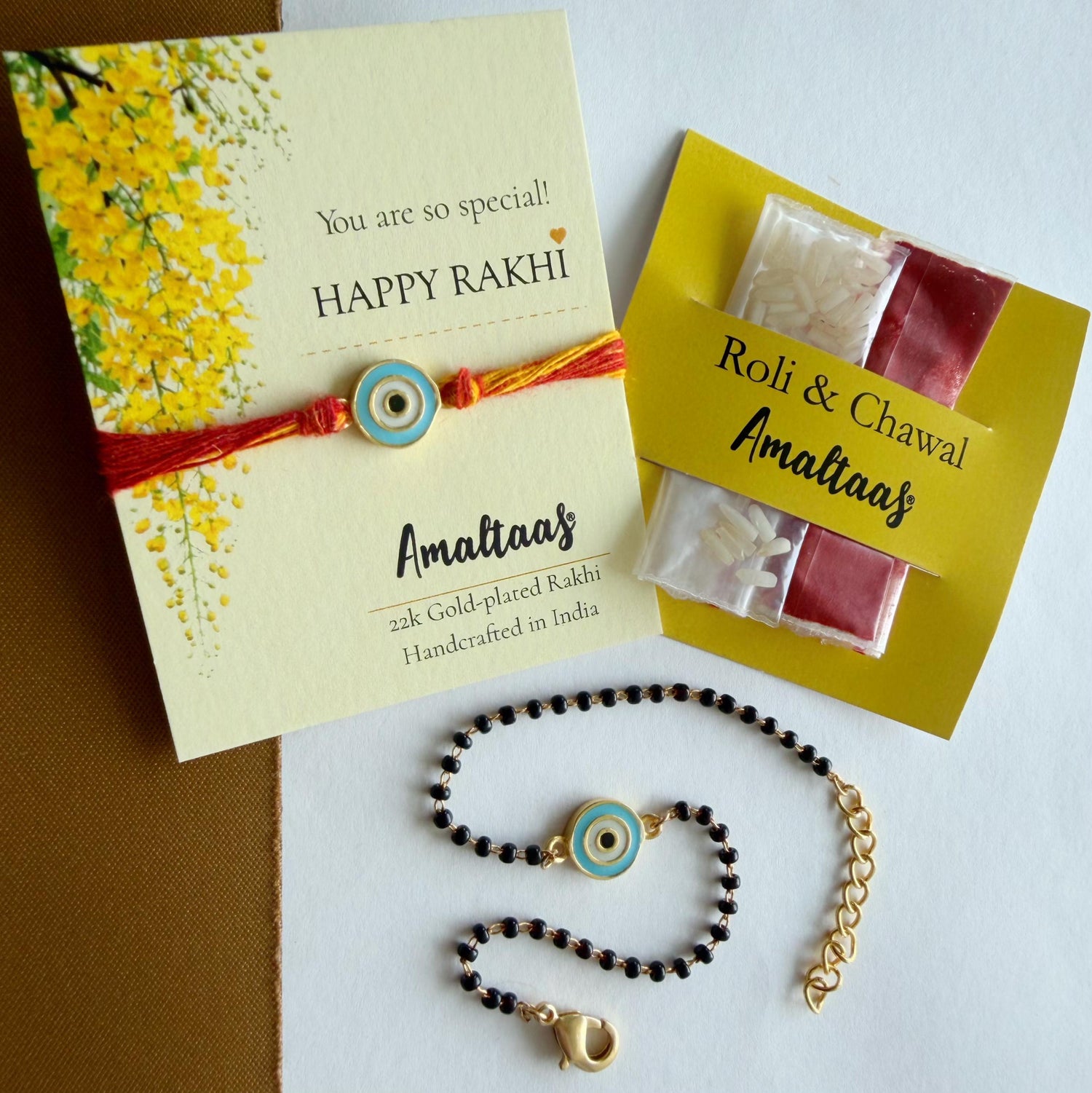 22K COMBO RAKHI - Evil Eye Gold-plated For Bhai & Bhabhi