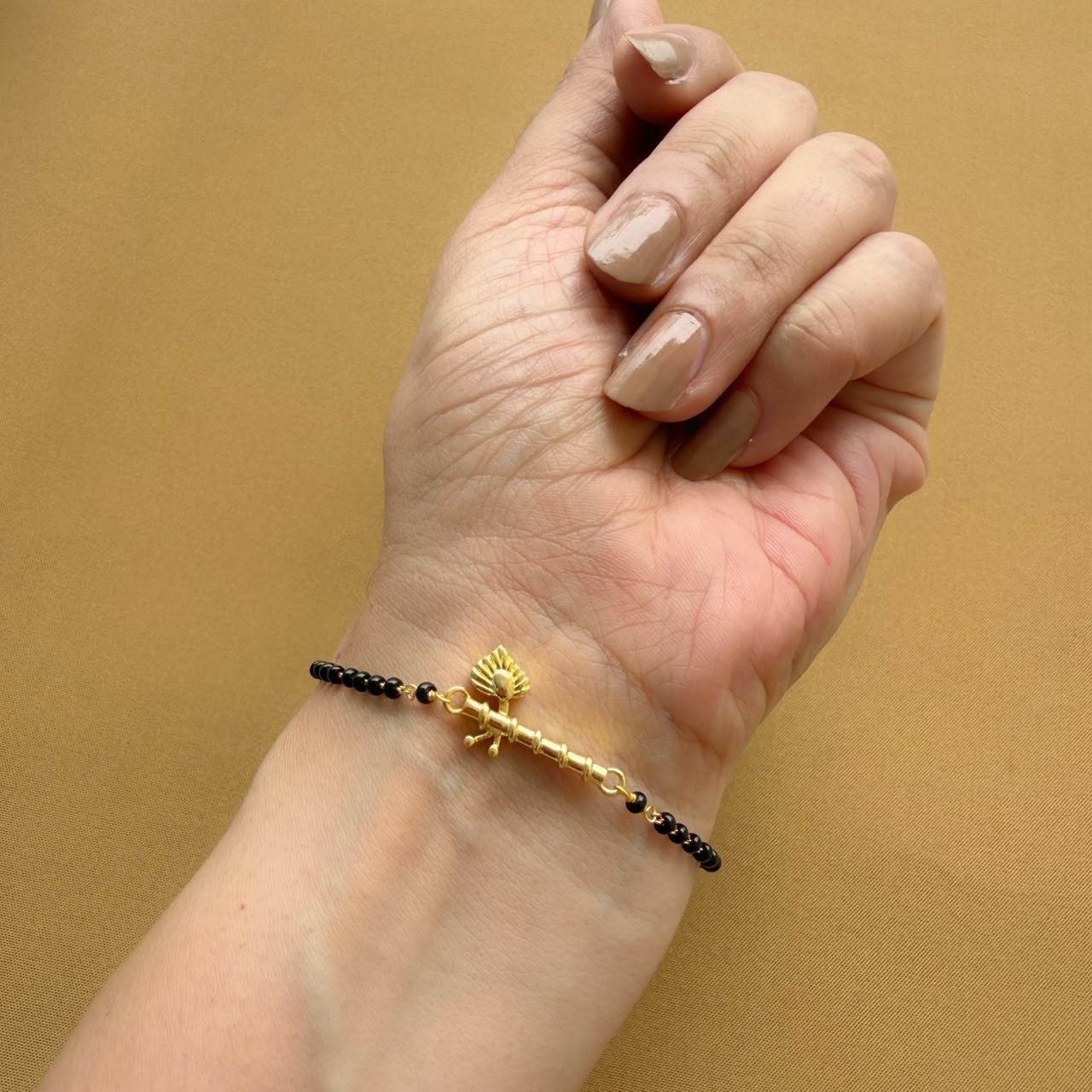 Women Thakurji Basuri 22k Gold-plated Brass Bracelet with Black Onyx