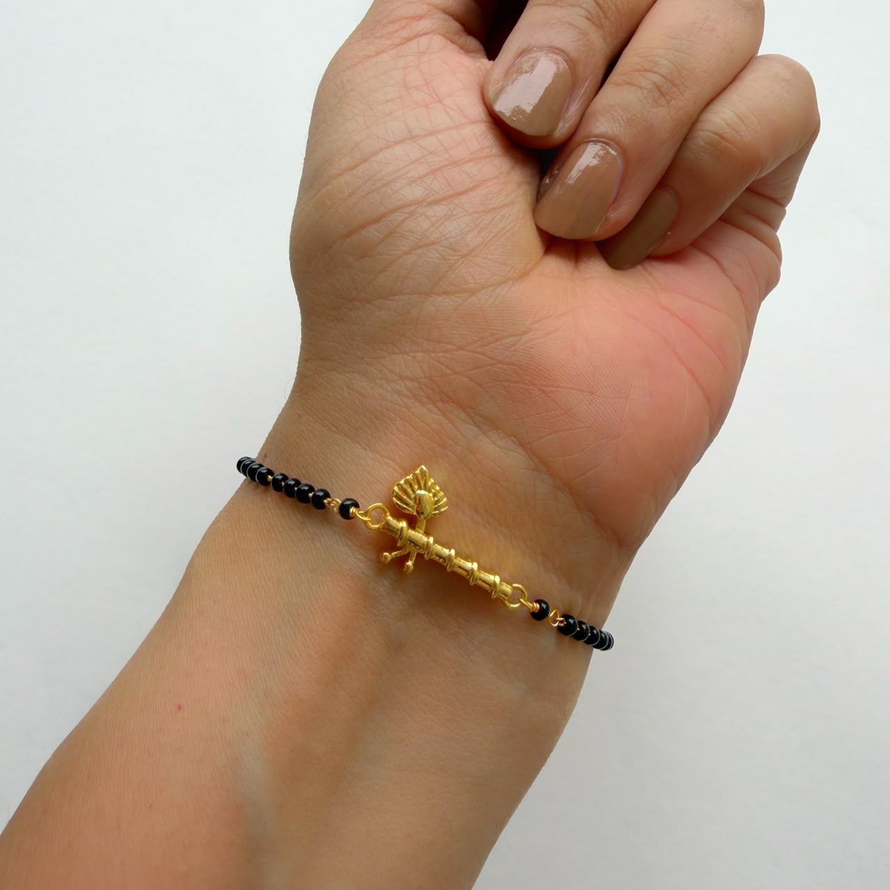 Women Thakurji Basuri 22k Gold-plated Brass Bracelet with Black Onyx
