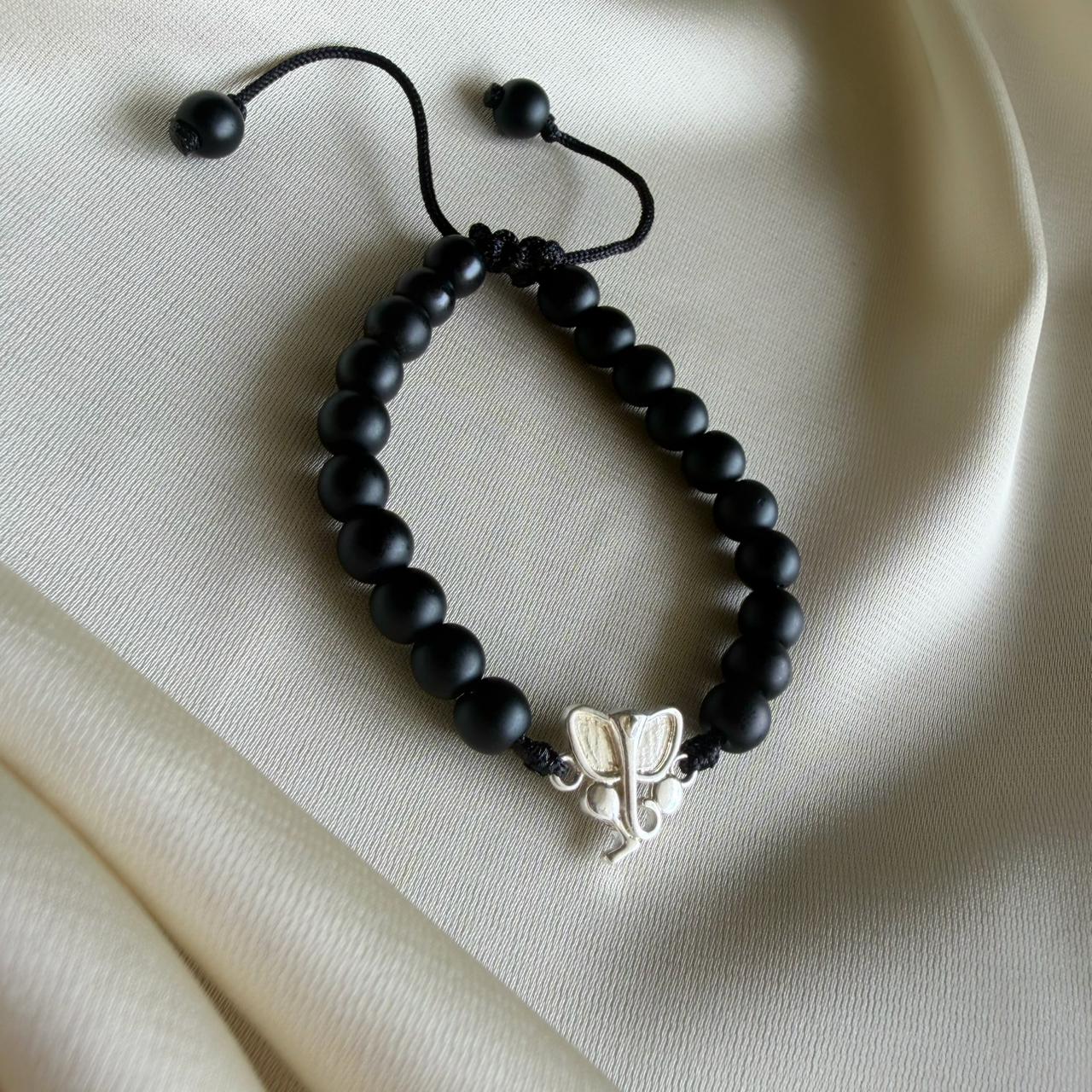 Ganpati Nazar Protection 92.5 Silver Black Onyx Bracelet