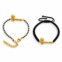 Couple Thakurji Bansuri 22k gold-plated brass bracelets with black onyx beads, Amaltaas