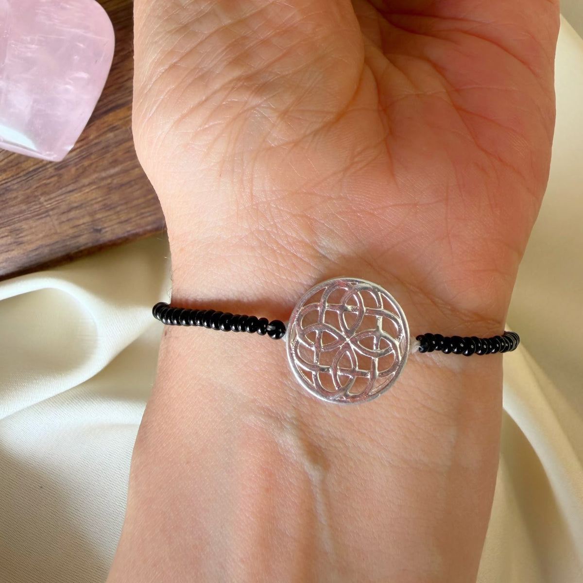 Women Celtic Knot silver bracelet worn, Amaltaas