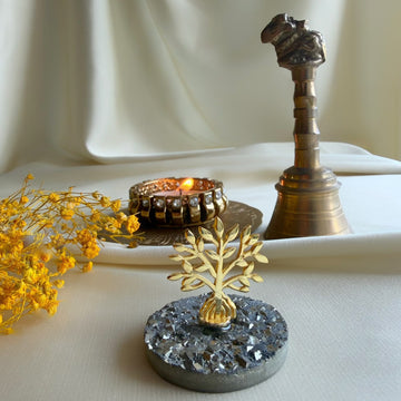 Tree of Life Blessings on natural pyrite gemstone, Diwali gift for home