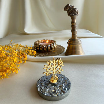 Tree of Life in 22k gold-plated brass on natural pyrite gemstone, Growth Pair