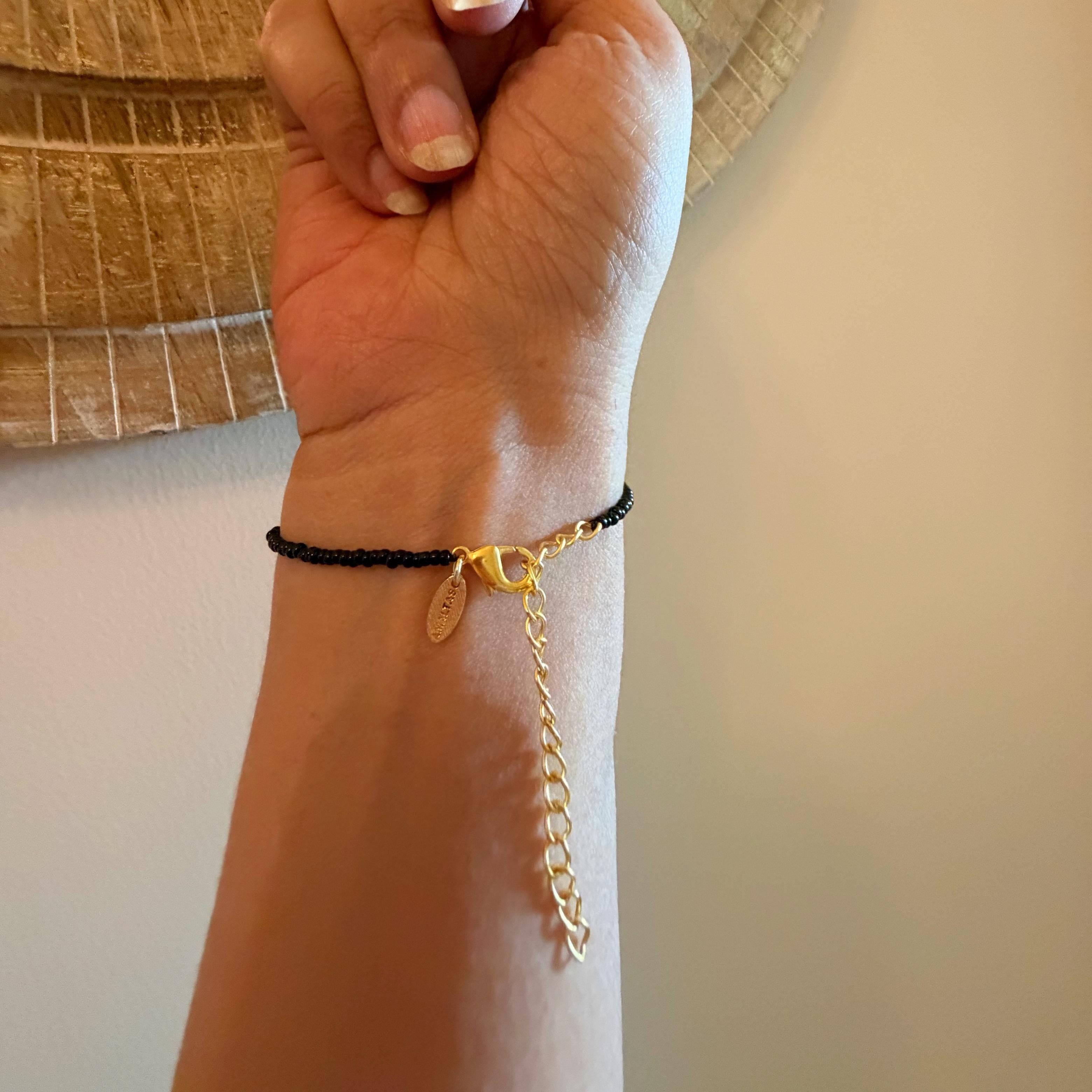 Nazar Evil Eye Bracelet – Black Onyx Beads (Gold-Plated)