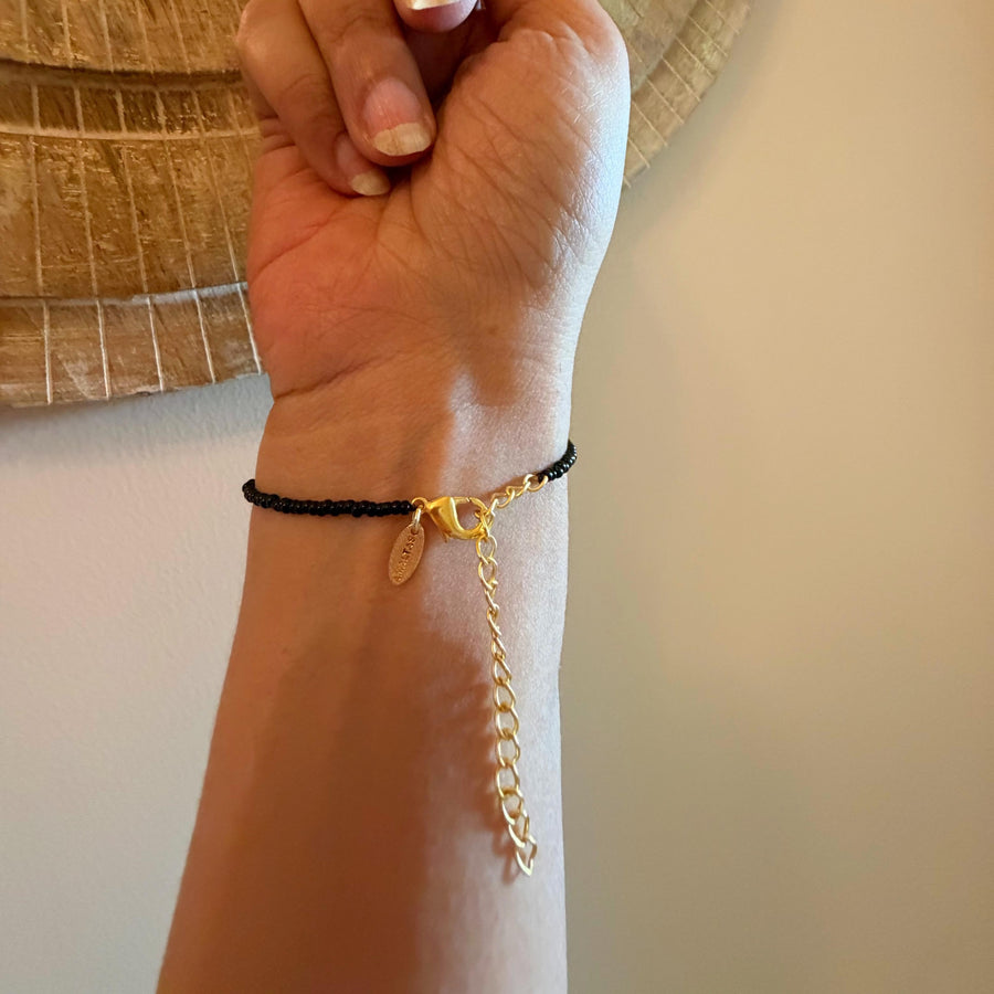 Nazar Evil Eye Bracelet – Black Onyx Beads (Gold-Plated)