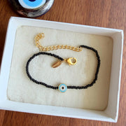 Nazar Evil Eye Bracelet – Black Onyx Beads (Gold-Plated)