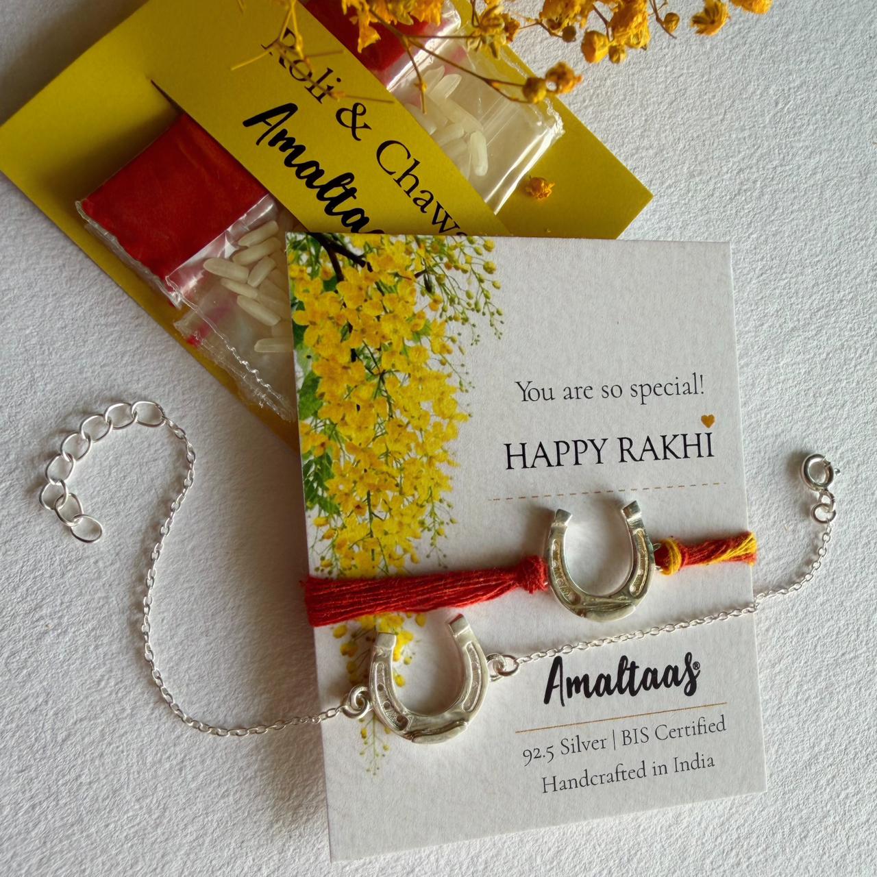 COMBO RAKHI - Good Luck HorseShoe  92.5 Silver Rakhi For Bhai & Bhabhi
