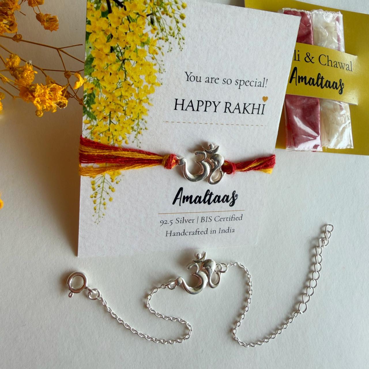SILVER COMBO RAKHI - Om Ganesha  92.5 Silver Rakhi For Bhai & Bhabi