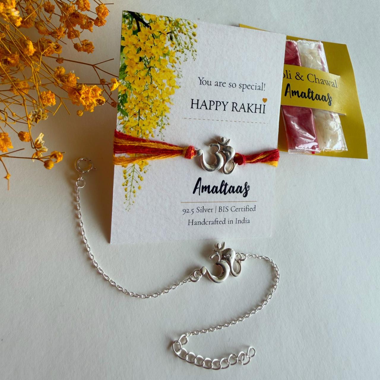 SILVER COMBO RAKHI - Om Ganesha  92.5 Silver Rakhi For Bhai & Bhabi
